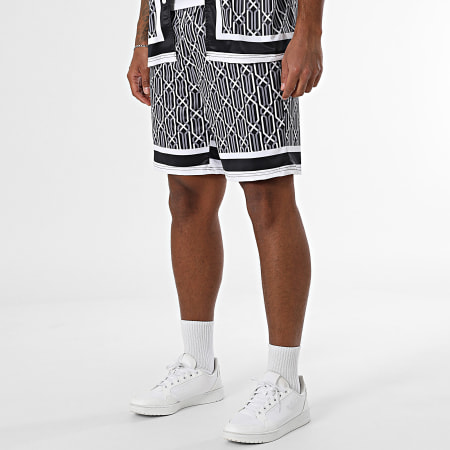 Zayne Paris  - Ensemble Chemise Manches Courtes Et Short Jogging 087 Noir Blanc