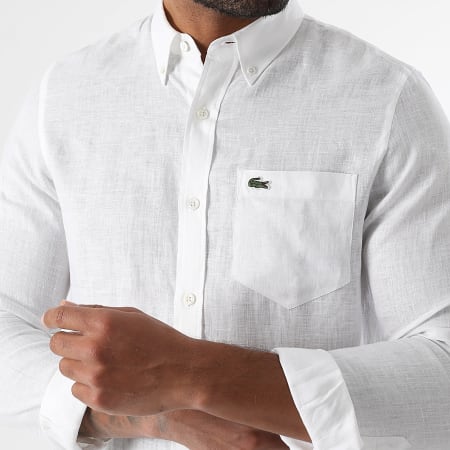 Lacoste - Chemise Manches Longues Logo Brodé Crocodile Blanc