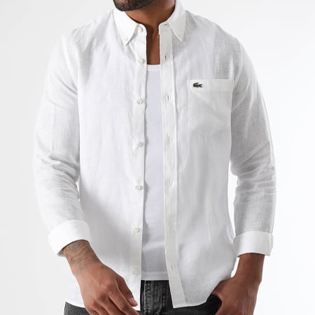 Lacoste - Chemise Manches Longues Logo Brodé Crocodile Blanc