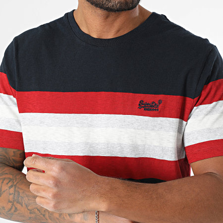 Superdry - Tee Shirt Essential Stripe M1012209A Azul Marino Rojo Gris Marl Blanco