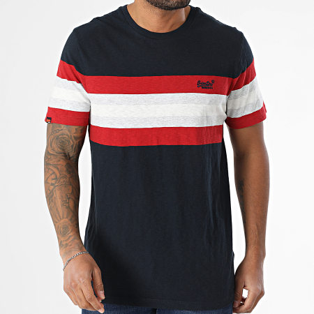 Superdry - Tee Shirt Essential Stripe M1012209A Azul Marino Rojo Gris Marl Blanco