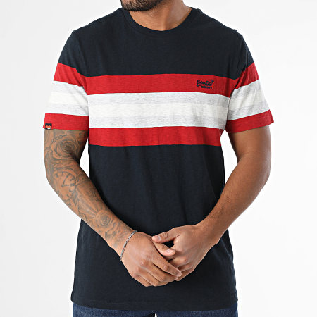Superdry - Tee Shirt Essential Stripe M1012209A Azul Marino Rojo Gris Marl Blanco