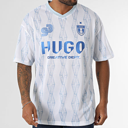 Hugo Blue - Maillot Col V Notbal 50536080 Blanc Bleu Clair Bleu Roi