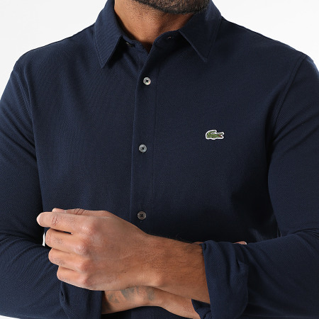 Lacoste - Chemise Manches Longues Logo Brodé Crocodile Slim Fit Bleu Marine