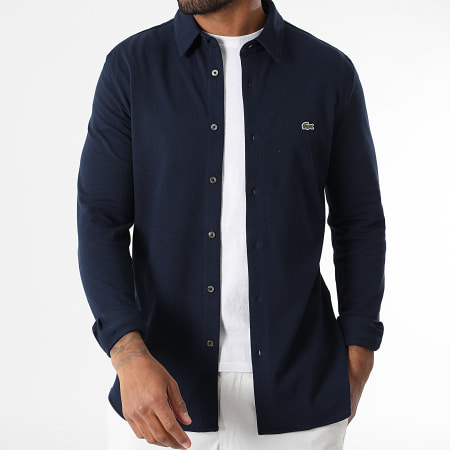 Lacoste - Chemise Manches Longues Logo Brodé Crocodile Slim Fit Bleu Marine