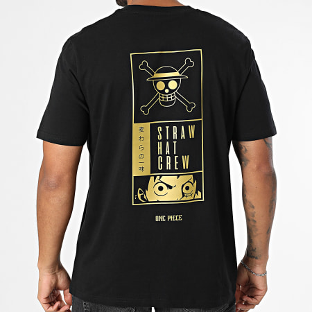 One Piece - Tee Shirt Oversize Large Etiquette Noir Doré