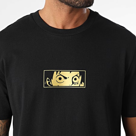 One Piece - Tee Shirt Oversize Large Etiquette Noir Doré