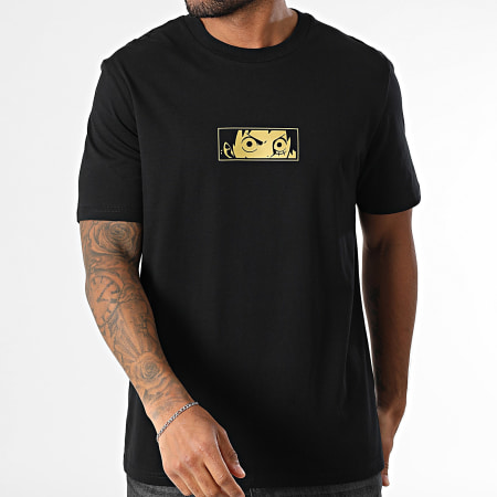 One Piece - Tee Shirt Oversize Large Etiquette Noir Doré