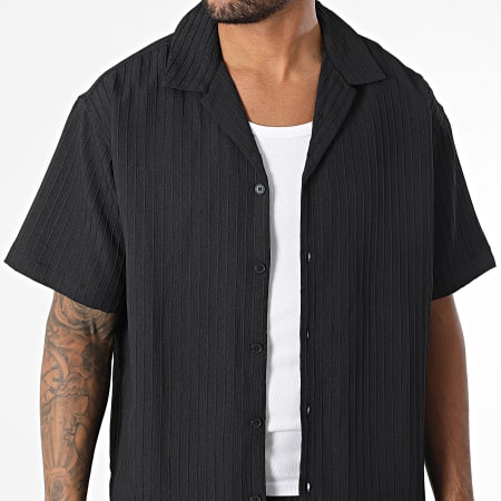 Jack And Jones - Massimo Resort Zwart Shirt Met Korte Mouwen En Gestreepte Jogging Short Set