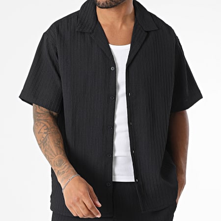 Jack And Jones - Massimo Resort Zwart Shirt Met Korte Mouwen En Gestreepte Jogging Short Set