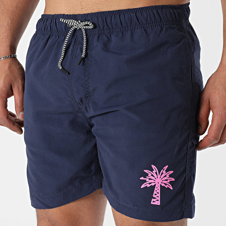Luxury Lovers - Short De Bain Palm LA Bleu Marine Rose Fluo