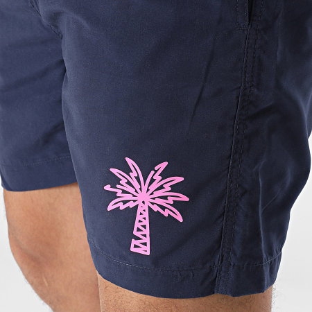 Luxury Lovers - Short De Bain Palm LA Bleu Marine Rose Fluo