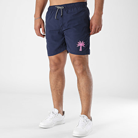 Luxury Lovers - Short De Bain Palm LA Bleu Marine Rose Fluo
