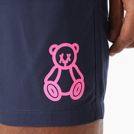 Teddy Yacht Club - Short De Bain Outline Bleu Marine Rose Fluo