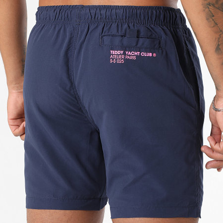 Teddy Yacht Club - Short De Bain Outline Bleu Marine Rose Fluo