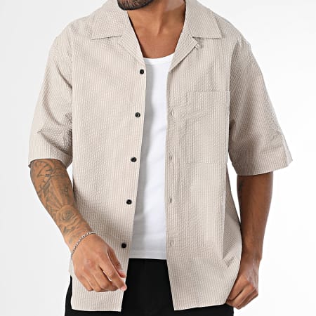 Urban Classics - Camisa de Mangas Cortas A Rayas TB6409 Beige