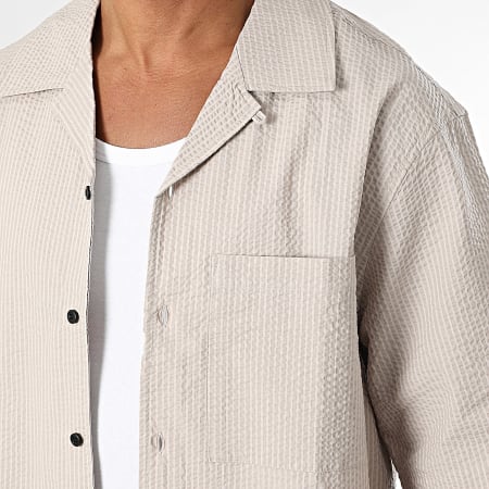 Urban Classics - Camisa de Mangas Cortas A Rayas TB6409 Beige