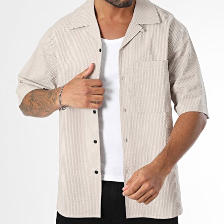 Urban Classics - Camisa de Mangas Cortas A Rayas TB6409 Beige