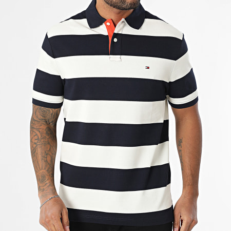 Tommy Hilfiger - Polo Manches Courtes Blocking Contrast Placket 9045 Beige Bleu Marine