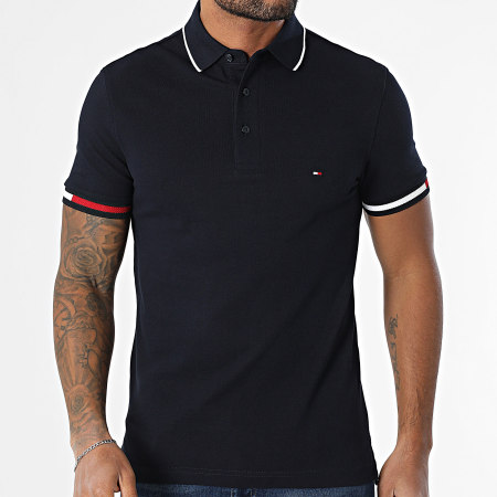 Tommy Hilfiger - Polo Manches Courtes Slim Flag Cuff 8458 Bleu Marine