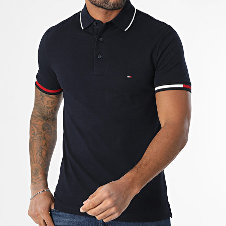 Tommy Hilfiger - Polo Manches Courtes Slim Flag Cuff 8458 Bleu Marine
