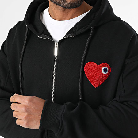 ADJ Sweat Zippé Capuche Coeur Chic 1824 Noir Rouge