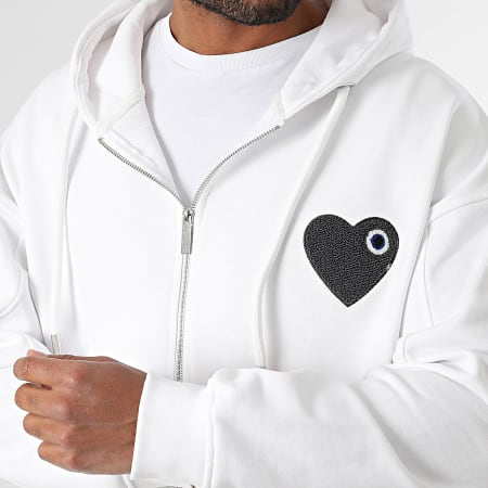 ADJ - Sweat Zippé Capuche Coeur Chic 1824 Blanc Gris Anthracite