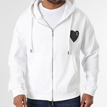 ADJ - Sweat Zippé Capuche Coeur Chic 1824 Blanc Gris Anthracite