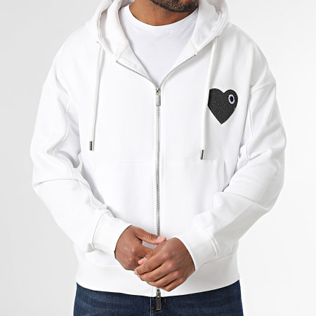 ADJ - Sweat Zippé Capuche Coeur Chic 1824 Blanc Gris Anthracite