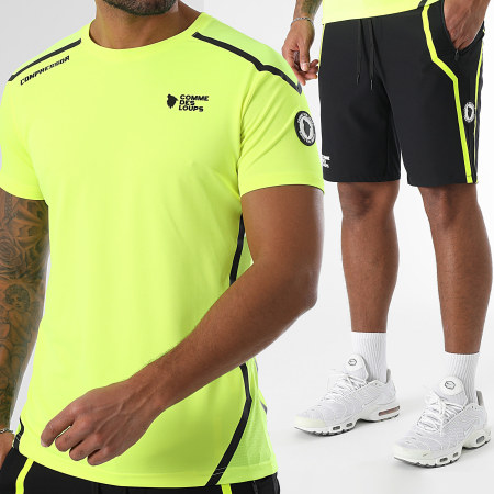 Comme Des Loups - Conjunto T-Shirt e Calção de treino Compressor Amarelo Fluorescente Preto