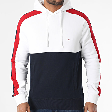 Tommy Hilfiger - Sweat Capuche Global Stripe Block 9969 Blanc Bleu Marine Rouge