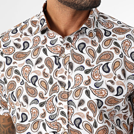Chemise Prestige Manches Courtes - Blanc/beige Imprimé - Taille L - Lin - Pour Soirée Ou Cocktail