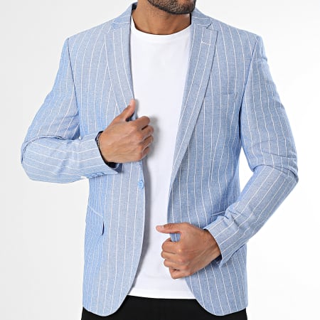 Mackten - Chaqueta Blazer A Rayas 110 Azul Claro Blanco Jaspeado