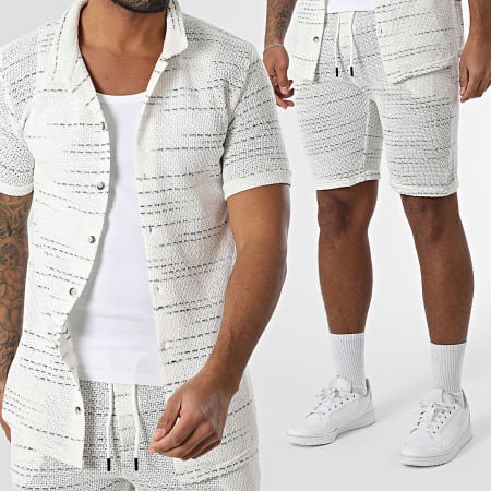 Mackten - Ensemble Chemise Manches Courtes Et Short Jogging En Mailles 559 Beige Clair Bleu Marine