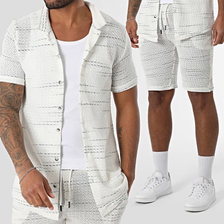 Mackten - Ensemble Chemise Manches Courtes Et Short Jogging En Mailles 559 Beige Clair Vert