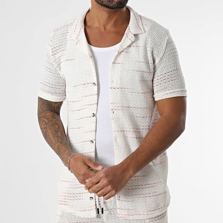 Mackten - Ensemble Chemise Manches Courtes Et Short Jogging En Mailles 559 Beige Clair Rouge