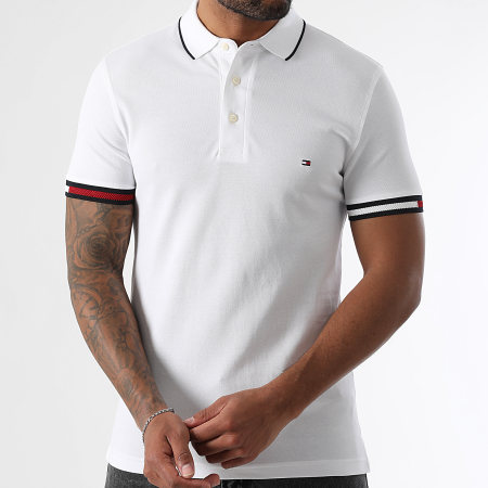 Tommy Hilfiger - Polo Manches Courtes Slim Flag Cuff 8458 Blanc