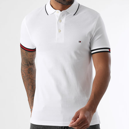 Tommy Hilfiger - Polo Manches Courtes Slim Flag Cuff 8458 Blanc