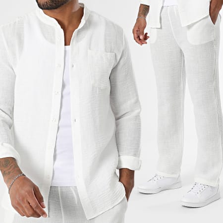 cache-col de chemise blanche à manches longues | - USD $34.98