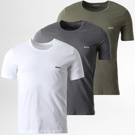 BOSS - Lot De 3 Tee Shirts 50532470 Gris Anthracite Vert Kaki Blanc