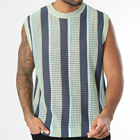 Frilivin - Débardeur Ajouré A Rayures 098 Vert Clair Bleu Marine