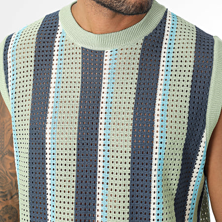 Frilivin - Débardeur Ajouré A Rayures 098 Vert Clair Bleu Marine