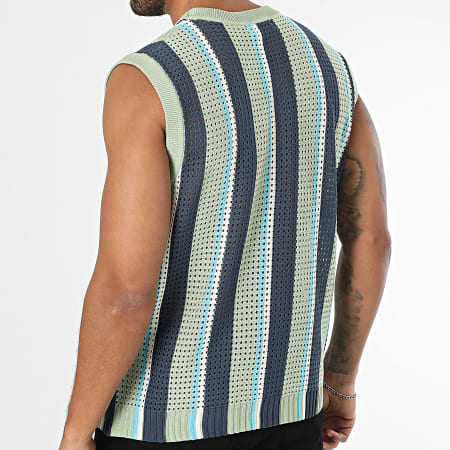 Frilivin - Débardeur Ajouré A Rayures 098 Vert Clair Bleu Marine