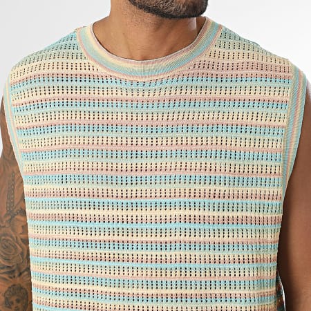 Frilivin - Débardeur Ajouré A Rayures 082 Bleu Clair Jaune Beige