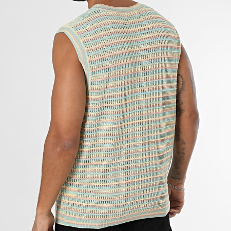 Frilivin - Débardeur Ajouré A Rayures 082 Bleu Clair Jaune Beige