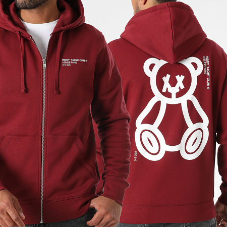 Teddy Yacht Club - Sweat Zippé Capuche Fat Outline Bordeaux Blanc