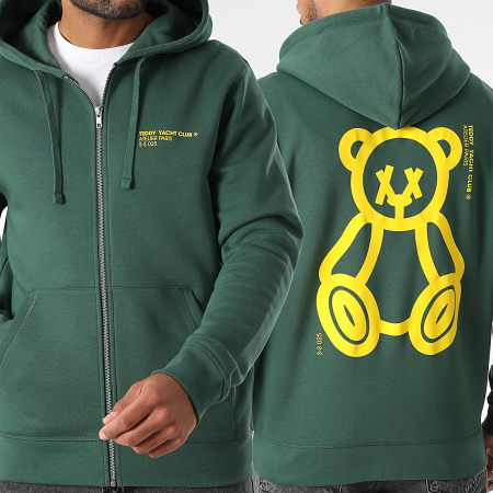 Teddy Yacht Club Sweat Zippé Capuche Fat Outline Vert Bouteille