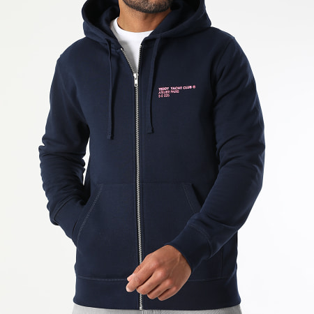 Teddy Yacht Club - Sweat Zippé Capuche Fat Outline Bleu Marine Rose Fluo