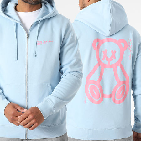 Teddy Yacht Club - Sweat Zippé Capuche Fat Outline Bleu Ciel Rose Clair