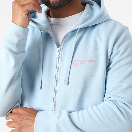 Teddy Yacht Club - Sweat Zippé Capuche Fat Outline Bleu Ciel Rose Clair